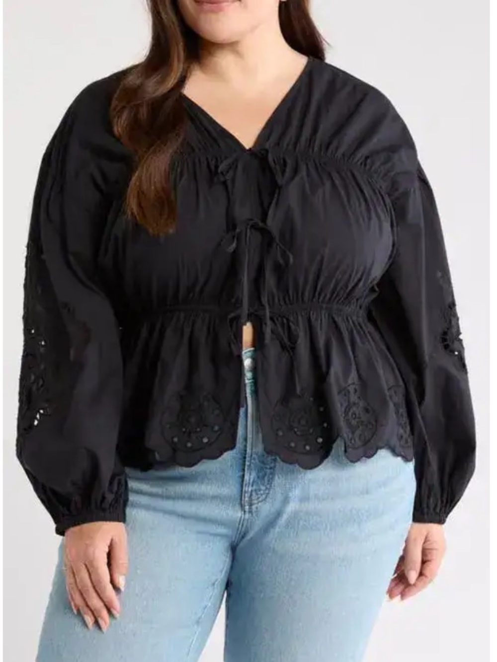 Treasure & Bond Cotton Eyelet Long Sleeve Top